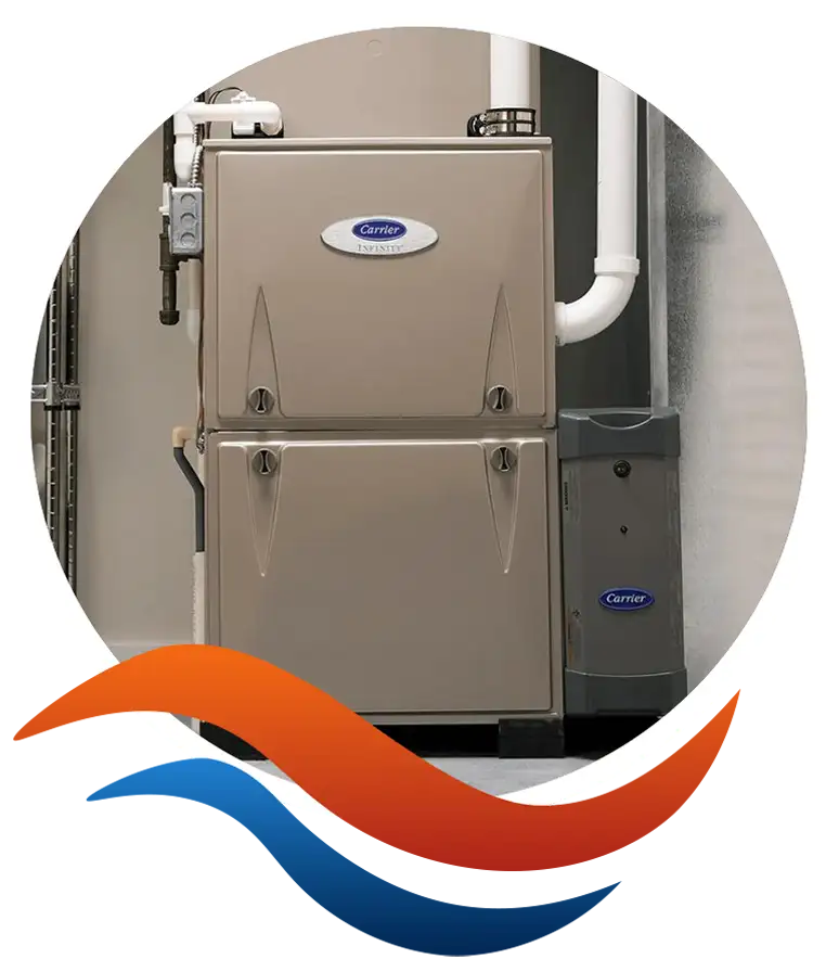 Carrier Infinity two-stage furnace installed in a utility closet by Lincoln Heating & Air in Springfield, IL